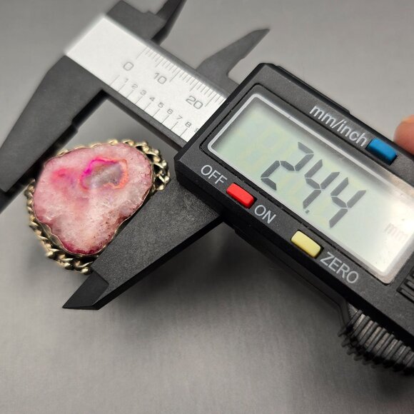 925 Sterling Silver Plated Druzy Quartz Ring Size 7 Bezel Setting Statement - Picture 10 of 12